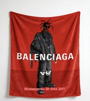 Balenciaga Red Background Figure Print Flannel Throw Blanket BA262
